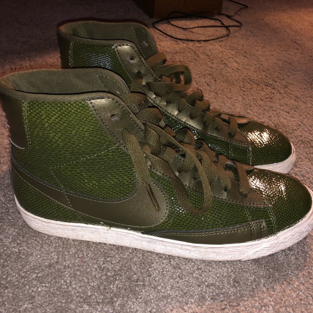 Nike blazer high top green snakeskin sneakers.